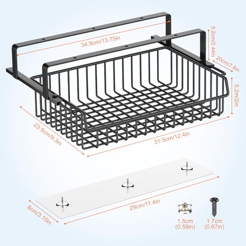 ENONCI Under Desk Drawer Slide Out No Drill Metal Storage Cabinet | Shelf Storage Basket Cabinet, Under Table Drawer Organizer for Office, Home, Workspace, Cabinet