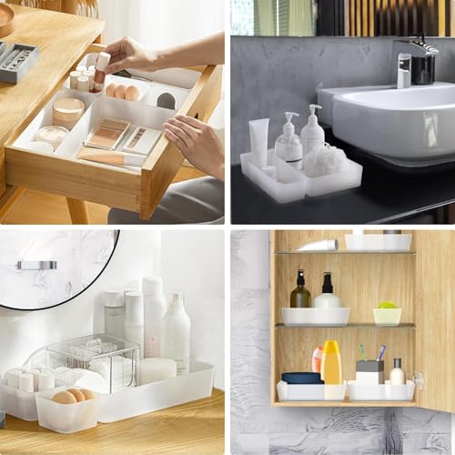10 Pcs Drawer Organizer Tray Storage Box for Bedroom Dresser Bathroom Kitchen, Frosted