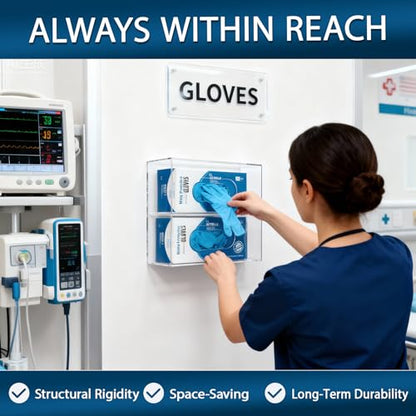 Glove Box Holder Dispenser Acrylic Single Side Loaded Clear Rack Storage Organizer for Medical, Latex