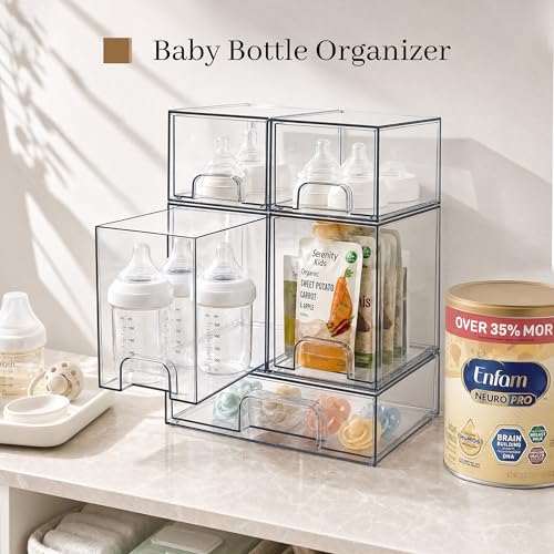 Clear Stackable Storage Drawers, Baby Bottle Organizers, Easily-Access Makeup Organizer, Durable Containers for Bathroom Countertop, Pantry and Medicine Cabinet Organizer