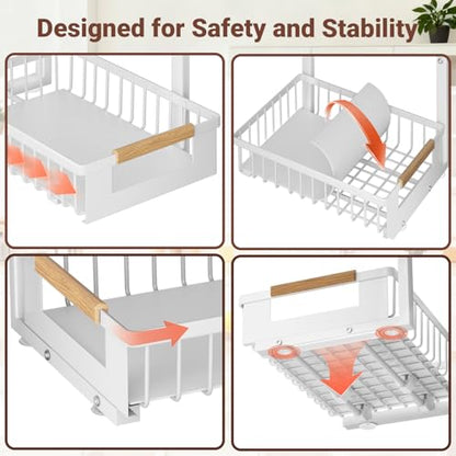 2 Pack Under Sink Organizer, 2 Tier Pull Out Cabinet Organizer with 5-Level Adjustable Height, Sliding Metal Storage Rack for Kitchen Bathroom Pantry, White
