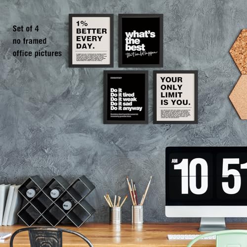 DSHFG Motivational Inspirational Office Wall Art Decor Prints Set of 4 | Black Office Motivational Wall Decor Trendy Retro Positive Affirmations Quotes Wall Decor Posters, 8x10 Unframed