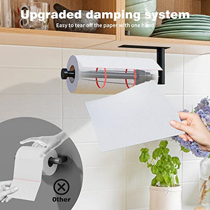 DEKAVA Under Cabinet Wall Mount Paper Towel Holder, Self-Adhesive Bar, Stainless Steel 13 inch (Black)
