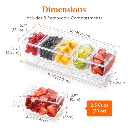 Lifewit Chilled Condiment Caddy with 5 Individual Lids, Ice Garnish Tray