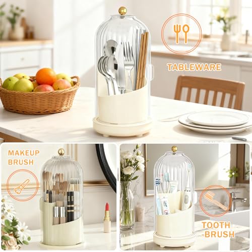 Kitchen Utensil Holder with Sliding Lid and Draini... (White | Plastic)