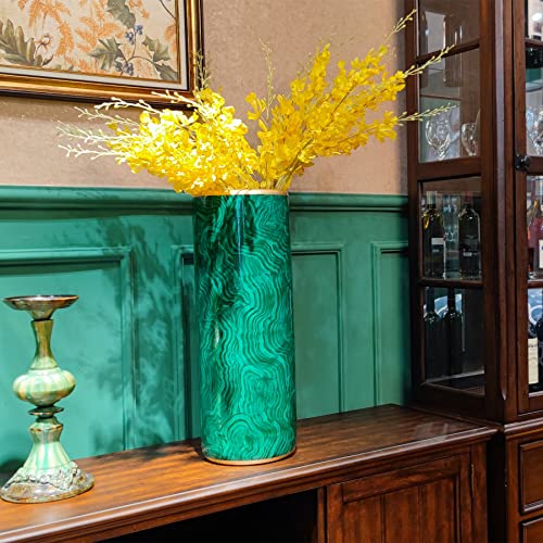 24" H Ceramic Umbrella Stand Malachite Green for Entryway Indoor | Porcelain Umbrella Rack Modern Style Floor Vase for Storing Canes Walking Sticks for Entryway Porch Indoor Home Decor