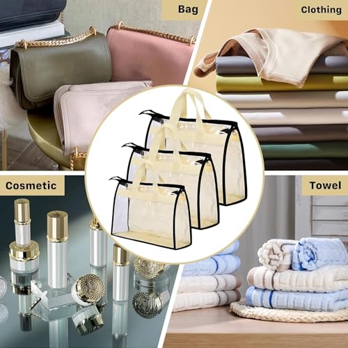 9 Pack Dust Bags for Purses and Handbags, Purse Storage Organizer | Handbag Dust Bags, Clear Handbag Storage Organizer, Purse Cover Hanging Closet Organizer with Zipper, Handles and Hooks