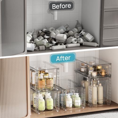 3 Pack Clear Stackable Storage Drawers,Easy to Ass... (Transparent | Acrylic)