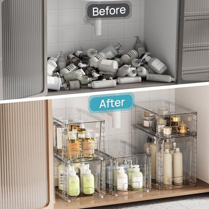 3 Pack Clear Stackable Storage Drawers,Easy to Ass... (Transparent | Acrylic)