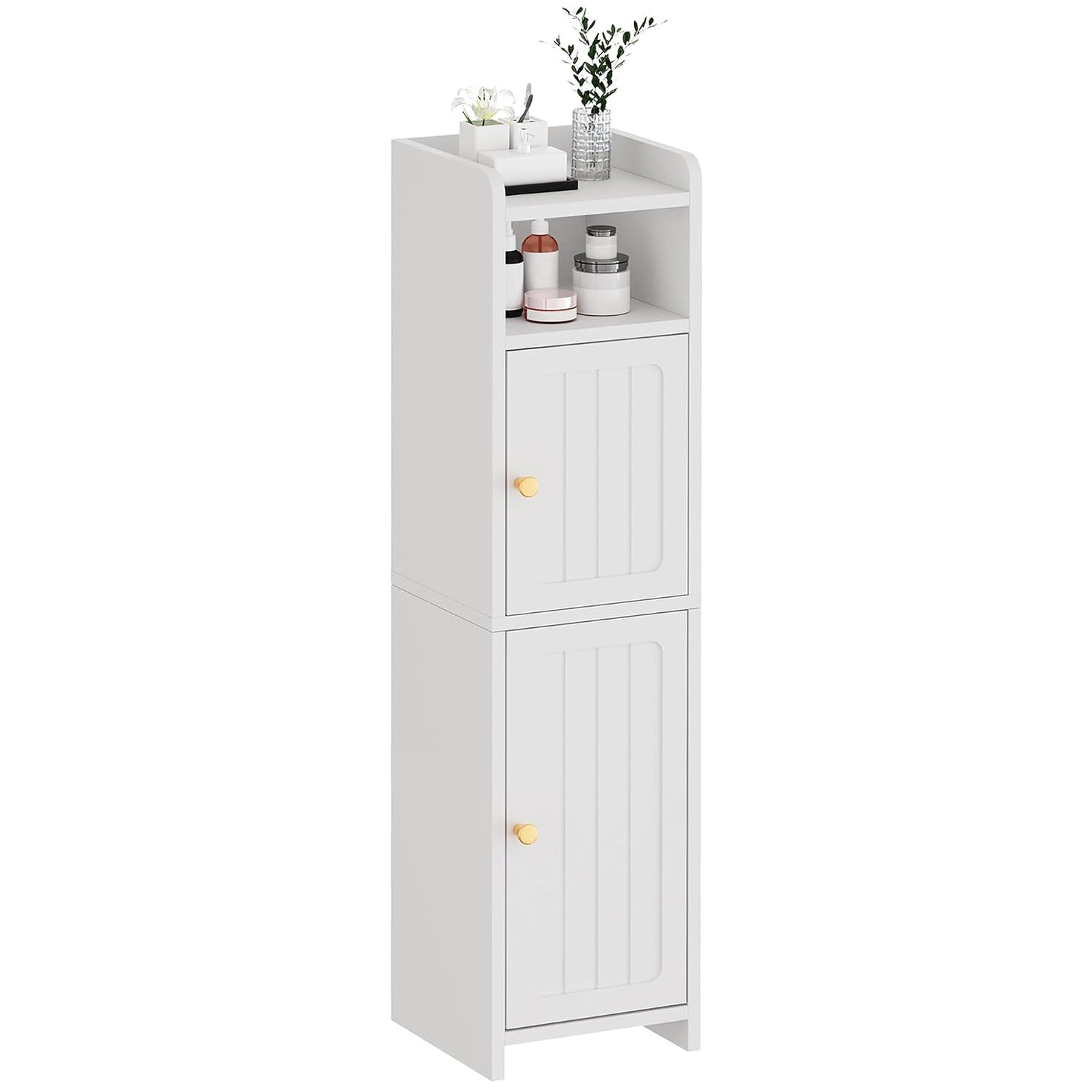 BEWISHOME Small Bathroom Storage Cabinet, 2 Doors Narrow Bathroom Cabinet | Storage Cabinet with Adjustable Shelves, Narrow Toilet Paper Cabinet 7.9"D x 7.9"W x 31.5"H, for Small Spaces, White YYG03W