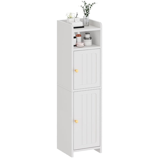 BEWISHOME Small Bathroom Storage Cabinet, 2 Doors Narrow Bathroom Cabinet | Storage Cabinet with Adjustable Shelves, Narrow Toilet Paper Cabinet 7.9"D x 7.9"W x 31.5"H, for Small Spaces, White YYG03W