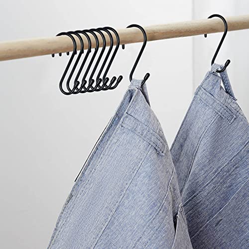 HiGift 24 Pack S Hooks for Hanging, 4-1/2 inch Large Black Vinyl Coated Metal S Shaped Hooks Heavy Duty, Non Slip Rust-Free Closet Hooks for Hanging Clothes Plant Jeans Bag Pan Pots Cups Towels