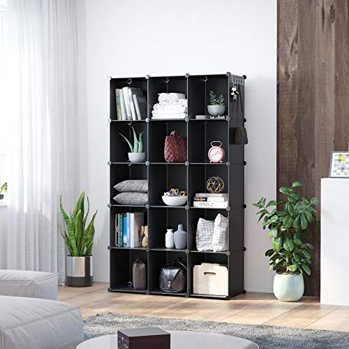 C&AHOME 16 Cube Storage Organizer Cube Shelves Units Storage Cubes, Black | Plastic DIY Closet Organizer, Stackble Modular Closet Storage Shelves Ideal for Home, Bedroom, 48.4" L × 12.4" W × 48.4" H