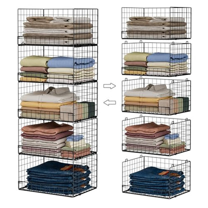 5-Tier Stackable Closet Organizers and Storage Shelves, Closet Shelf Organizer Basket Bins, Foldable Sweater Storage for Closet Organizer System, Black(Patent 30022416)