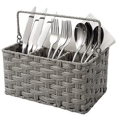GRANNY SAYS Wicker Utensil Caddy - Picnic Basket with Handle, Organizer for Kitchen Table or Cabinet, Silverware Holder for Parties