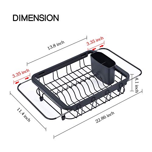 TOOLF Dish Drying Rack in Sink, Dish Drainer with Cup and Utensil Holder | Over The Sink Expandable Stainless Steel Strainer Dryer Rack for Small Kitchen, Counter Space Saving, Fast Drain, Rustproof