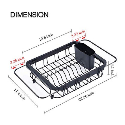 TOOLF Dish Drying Rack in Sink, Dish Drainer with Cup and Utensil Holder | Over The Sink Expandable Stainless Steel Strainer Dryer Rack for Small Kitchen, Counter Space Saving, Fast Drain, Rustproof