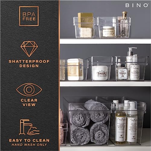 BINO | Plastic Storage Bins, Medium | THE HANDLER COLLECTION | Multipurpose Organizer Bins | Kitchen Pantry Organizers and Storage | Clear Containers for Organizing Home | Freezer Organizer