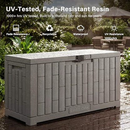 EAST OAK Outdoor Storage Box, 60 Gallon Deck Box Indoor and Outdoor Use, Waterproof Resin Storage Bin for Patio Cushions, Gardening Tools, Lockable, UV Resistant, Grey