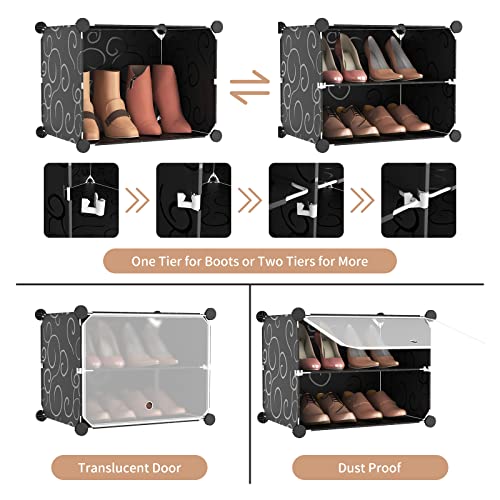 ROJASOP Portable 8-Tier Shoe Cabinet - 48-Pair Shoe Organizer with Expandable, Free Standing, Stackable Space Saving Design and 2 Exclusive Versatile Hooks for Bedroom