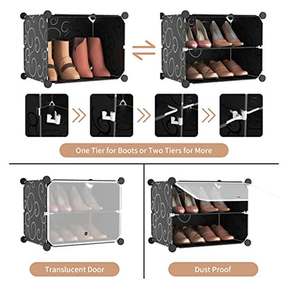 ROJASOP Portable 8-Tier Shoe Cabinet - 48-Pair Shoe Organizer with Expandable, Free Standing, Stackable Space Saving Design and 2 Exclusive Versatile Hooks for Bedroom