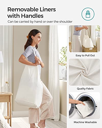 SONGMICS Laundry Hamper with Lid, 130L Wicker Laundry Basket | 6 Mesh Bags, 2 Removable Liner Bags, 13 x 26 x 23.6 Inches, Natural, ULCB253N01