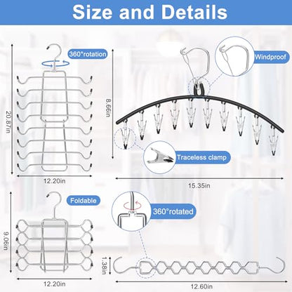 5Pcs Legging Organizer for Closet Tank Top Pant Hanger Space Saving | 3 Leggings Hangers with 30 Clips for Pants 1 Tank Top Hanger 1 Metal Magic Space Saving Hangers Closet Organizers and Storage