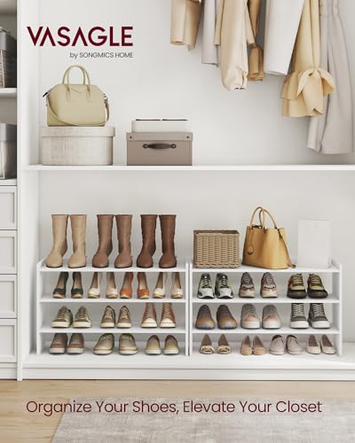 VASAGLE Shoe Rack for Closet, Stackable Organizer Shelf | Stackable Shoe Organizer Shelf for Entryway, 3 Tiers, 11.7 x 32.3 x 21.3 Inches, White, CUSTOS Collection, ULBS061WZ01S