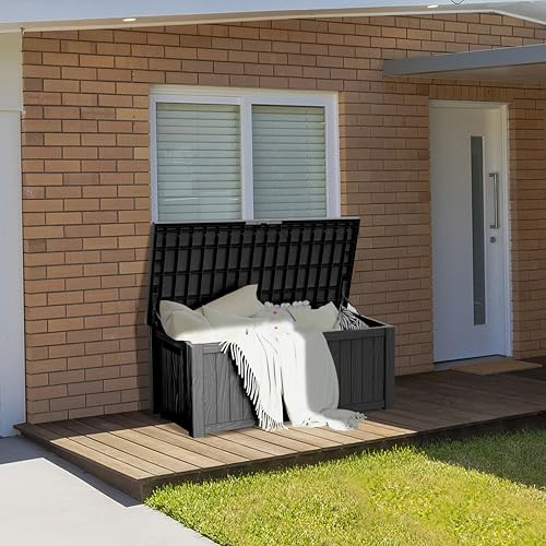 200 Gallon Resin Deck Box Waterproof Outdoor Storage Box for Patio Furniture Pool Accessories Indoor Storage for Cushion Garden Tools, Black