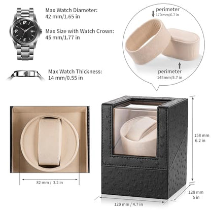 Automatic Single Watch Winder for Automatic Watches,Rotating Watch Case with Japanese Quiet Motor，AC Adapter or Battery Powered