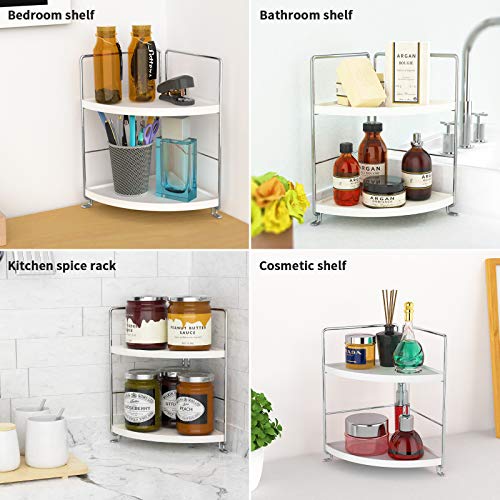 FSyueyun 2-Tier Corner Bathroom Counter Organizer, Vanity Tray, Silver | Plastic Bathroom Organizer Countertop for Skincare, Perfume, Makeup, Tool-Free Assembly, Small Bathroom Corner Tray Shelf