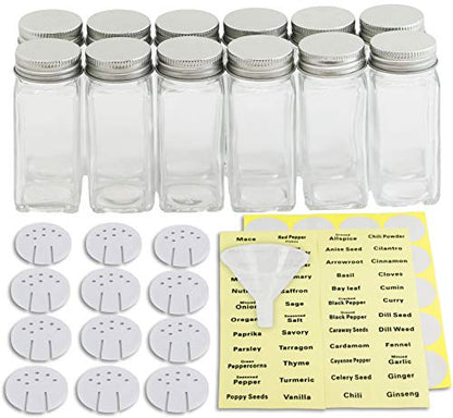 Simple Houseware Spice Jars 4-oz Square Glass Bottles, 12 Pack