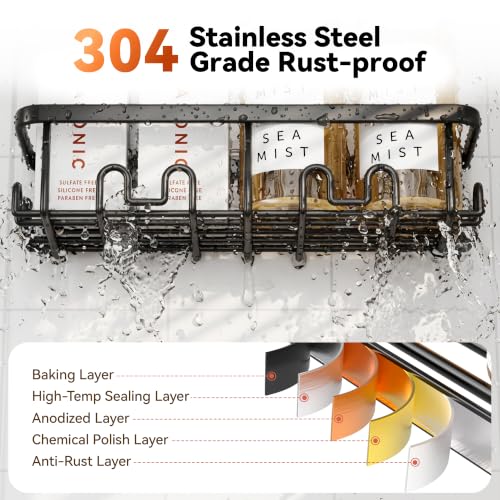Shower Caddy Adhesive, Rustproof Shower Organizer, Wall Shower Rack | Large Capacity Shower Shelves for Inside Shower, No Drill Shower Storage, Shampoo Shower Holder, Bathroom Shower Shelf