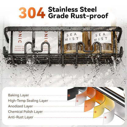 Shower Caddy Adhesive, Rustproof Shower Organizer, Wall Shower Rack | Large Capacity Shower Shelves for Inside Shower, No Drill Shower Storage, Shampoo Shower Holder, Bathroom Shower Shelf