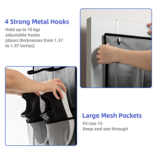 KEEPJOY 2 Pack Grey14 Pockets Over the Door Shoe Organizer, Hanging Shoe Organizer with 4 Hooks Door Shoe Holder with Mesh Deep Pockets Closet Door Shoe Storage Bag (Grey-2Pack)