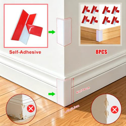 White Baseboard Corners Blocks Self Adhesive, Thickened Rubber Baby Safety Corner Protectors Cushion, Soft Edge Furniture Wall Guards (8 PCS)