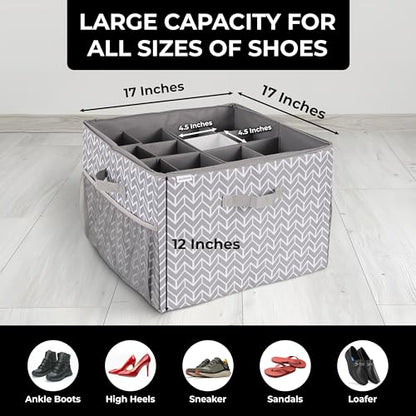 ALCOVA 2-Pack Shoe Organizer for Closet, Holds 32 Pairs, Clear Cover - Gray | 2 Pack holds 32 pairs. Clear dust-proof cover, tear-resistant Oxford fabric, 4 reinforced handles. Folds flat. 17x17x12.5