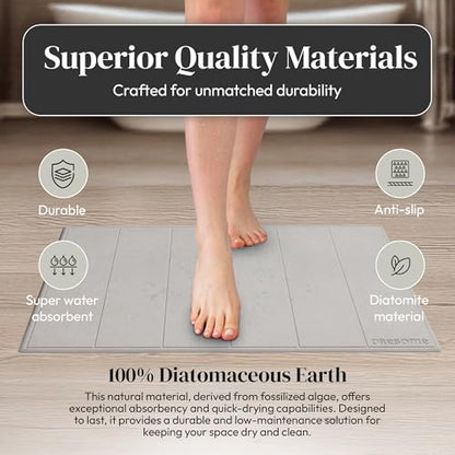Stone Bath Mat for Bathroom, Diatomaceous Earth Bath Mat, 24" x 16", 1 Pack | Modern Alternative to Fabric Mats, Quick Drying, Fast Water Absorption, Includes Non-Slip Mat & Sanding Tool, Easy to Clean