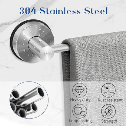 Adjustable Suction Cup Towel Bar for Bathroom Wall, 14.6–24 Inches Brushed Nickel Towel Bar, Stainless Steel Bath Towel Holder, Towel Racks for Bathroom Shower (Brushed Nickel)