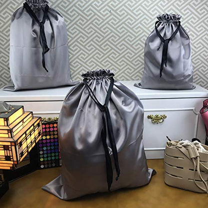 PlasMaller Dust Cover Storage Bags Thick Silk Cloth Pouch with Drawstring For Luxuries Handbags Tote Purses Shoes Boots, Silver (19.6 x 23.6 in)