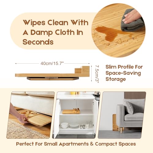 Bamboo Couch Arm Tray,with Cup Holder Phone Stand&Non-Slip(Natural Bamboo) | 100% side-pressed bamboo couch arm tray, cup holder & phone slot, non-slip base, fits most 12" sofa arms, multi-scene use