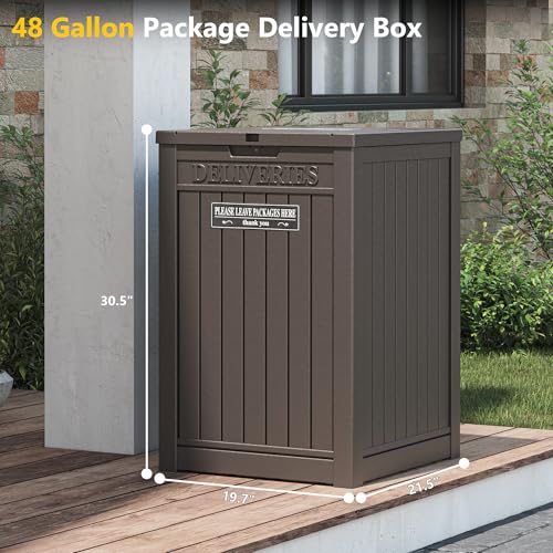 Package Delivery Box for Outside, 48 Gallon Storage with Lockable Secure, Large Resin Outdoor Package Drop Container