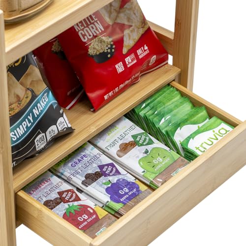Sorbus 2-Tier Bamboo Countertop Shelf with Hidden Drawer for Vanity, Matcha Shelf, Bathroom Storage Cabinet, Under Sink Organizer, Bathroom Storage, Matcha Station Shelf (13″ L x 6.5″ W x 12.6″ H)