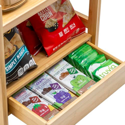Sorbus 2-Tier Bamboo Countertop Shelf with Hidden Drawer for Vanity, Matcha Shelf, Bathroom Storage Cabinet, Under Sink Organizer, Bathroom Storage, Matcha Station Shelf (13″ L x 6.5″ W x 12.6″ H)
