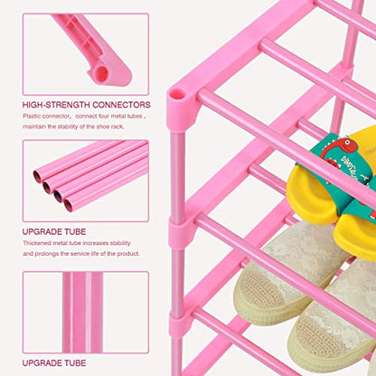 HITHIM 4-Tier Free Standing Pink Shoe Racks, Lightweight Stackable Shelf | 6-8 Pairs Shoe Storage for Girls/ Women/ Kids' Closet, Small Place Organizer for Entryway, Doorway and Closet