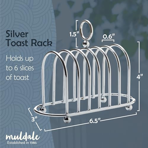 Toast Rack English Style - Victorian Chrome Holder for 6 Slices | Vintage Sturdy Stainless Steel Toast Stand with Ball Feet - British Caddy - 0.5" Wide Gap