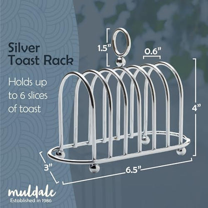 Toast Rack English Style - Victorian Chrome Holder for 6 Slices | Vintage Sturdy Stainless Steel Toast Stand with Ball Feet - British Caddy - 0.5" Wide Gap