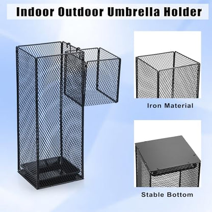 OwnMy Metal Umbrella Holder for Entryway Indoor Umbrella Stand for Entryway | Comes with Small Umbrella Storage Basket and Draining Tray, Modern Umbrella Stand Rack for Home Office Hotel Entrance, 16.5"H