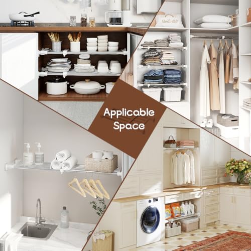 Closet Tension Shelf & Rod Expandable, Adjustable Storage Rack | Metal Organizer DIY Divider Separator for Cabinet Wardrobe Cupboard Kitchen Bathroom 15.74 - 23.62 inches