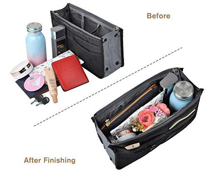 Vercord Purse Organizer Insert for Handbags Bag Organizers Inside Tote Pocketbook Women Nurse Nylon 13 Pockets Black Large